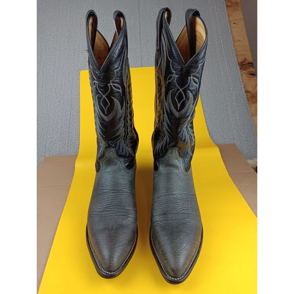 Vintage Tony Lama Western Boots Men 8.5 D Gray/Black Shrunken Bull Shoulder 6252 main image 10